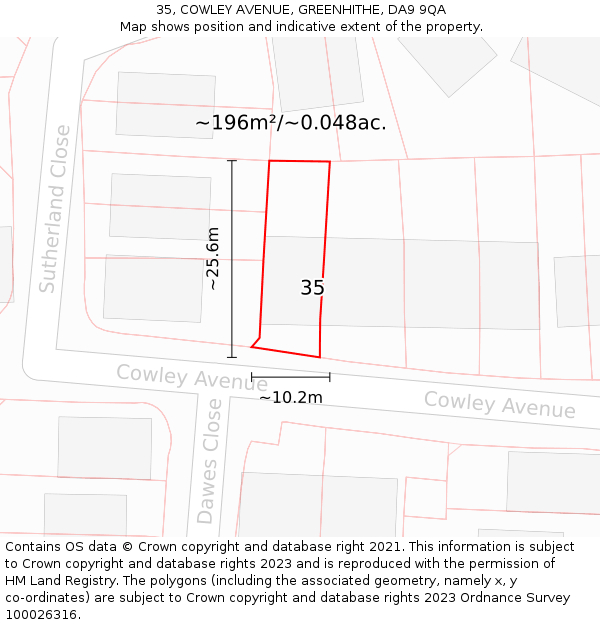 35, COWLEY AVENUE, GREENHITHE, DA9 9QA: Plot and title map