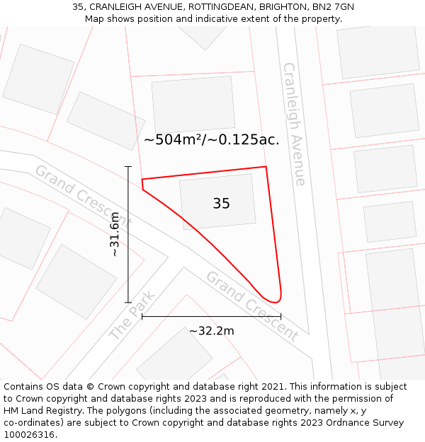 35, CRANLEIGH AVENUE, ROTTINGDEAN, BRIGHTON, BN2 7GN: Plot and title map