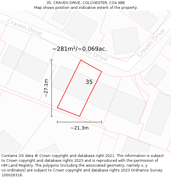 35, CRAVEN DRIVE, COLCHESTER, CO4 9BE: Plot and title map