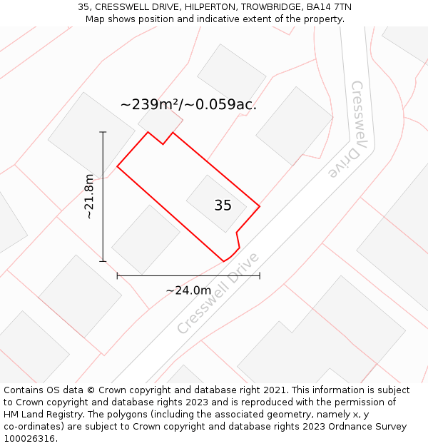 35, CRESSWELL DRIVE, HILPERTON, TROWBRIDGE, BA14 7TN: Plot and title map