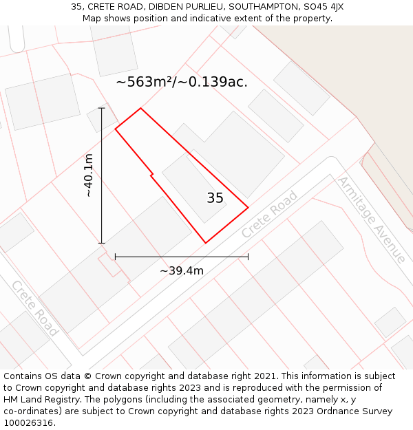 35, CRETE ROAD, DIBDEN PURLIEU, SOUTHAMPTON, SO45 4JX: Plot and title map