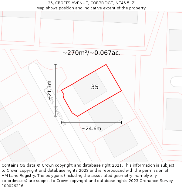 35, CROFTS AVENUE, CORBRIDGE, NE45 5LZ: Plot and title map