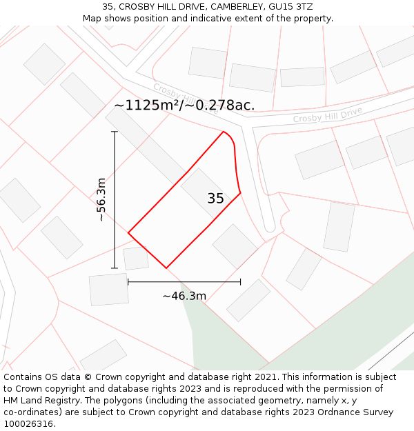 35, CROSBY HILL DRIVE, CAMBERLEY, GU15 3TZ: Plot and title map