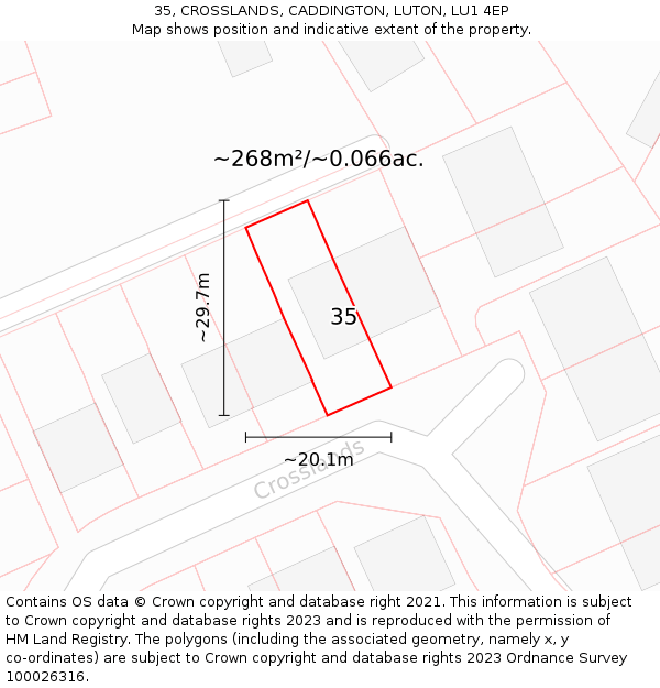 35, CROSSLANDS, CADDINGTON, LUTON, LU1 4EP: Plot and title map