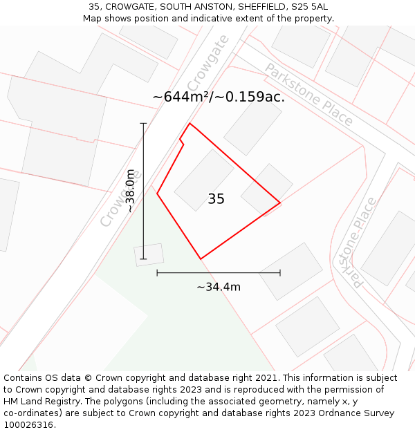 35, CROWGATE, SOUTH ANSTON, SHEFFIELD, S25 5AL: Plot and title map