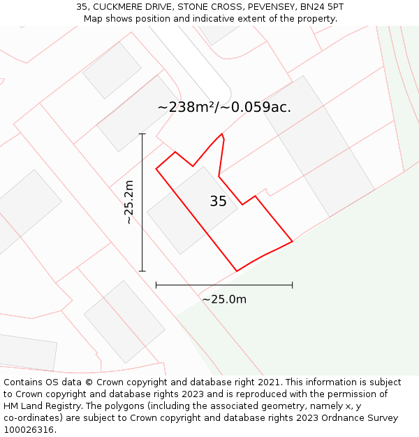 35, CUCKMERE DRIVE, STONE CROSS, PEVENSEY, BN24 5PT: Plot and title map