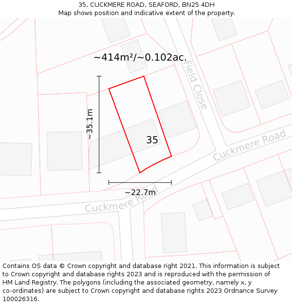 35, CUCKMERE ROAD, SEAFORD, BN25 4DH: Plot and title map