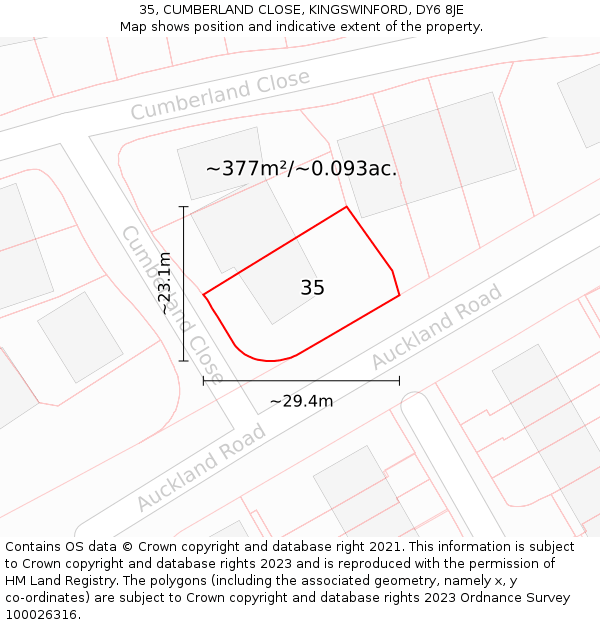 35, CUMBERLAND CLOSE, KINGSWINFORD, DY6 8JE: Plot and title map