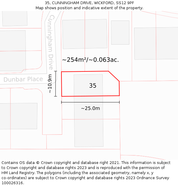 35, CUNNINGHAM DRIVE, WICKFORD, SS12 9PF: Plot and title map