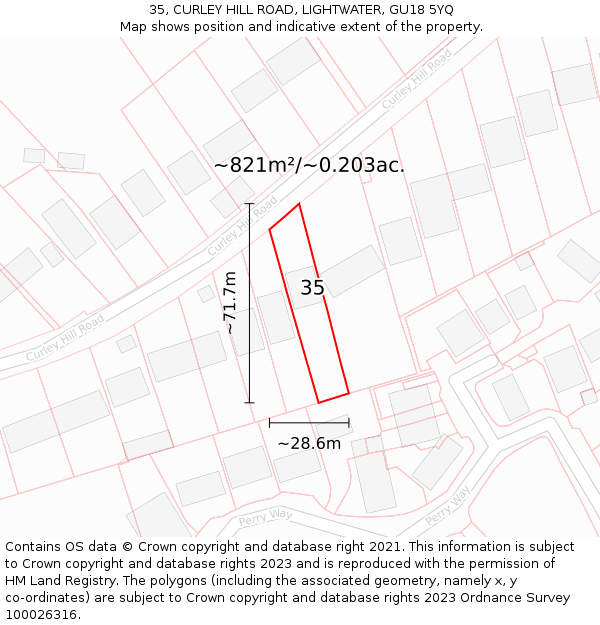 35, CURLEY HILL ROAD, LIGHTWATER, GU18 5YQ: Plot and title map