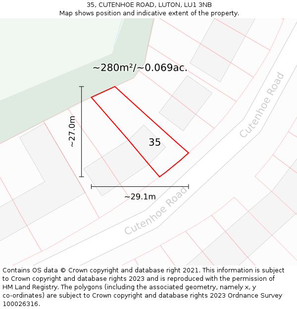 35, CUTENHOE ROAD, LUTON, LU1 3NB: Plot and title map