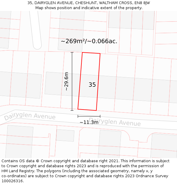 35, DAIRYGLEN AVENUE, CHESHUNT, WALTHAM CROSS, EN8 8JW: Plot and title map