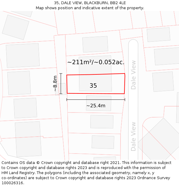 35, DALE VIEW, BLACKBURN, BB2 4LE: Plot and title map