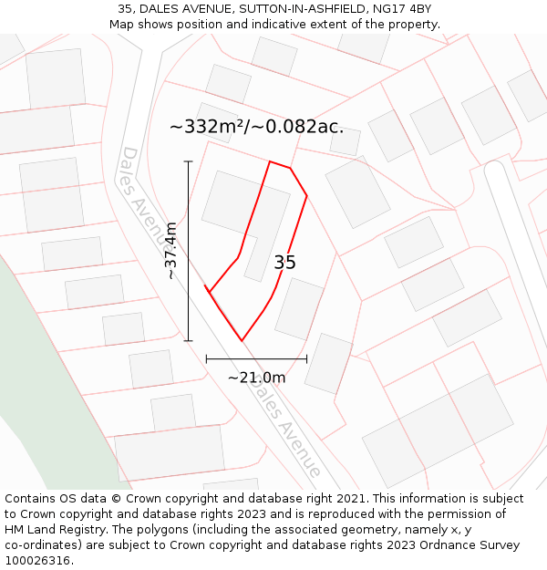 35, DALES AVENUE, SUTTON-IN-ASHFIELD, NG17 4BY: Plot and title map