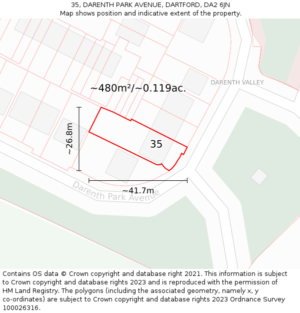 35, DARENTH PARK AVENUE, DARTFORD, DA2 6JN: Plot and title map