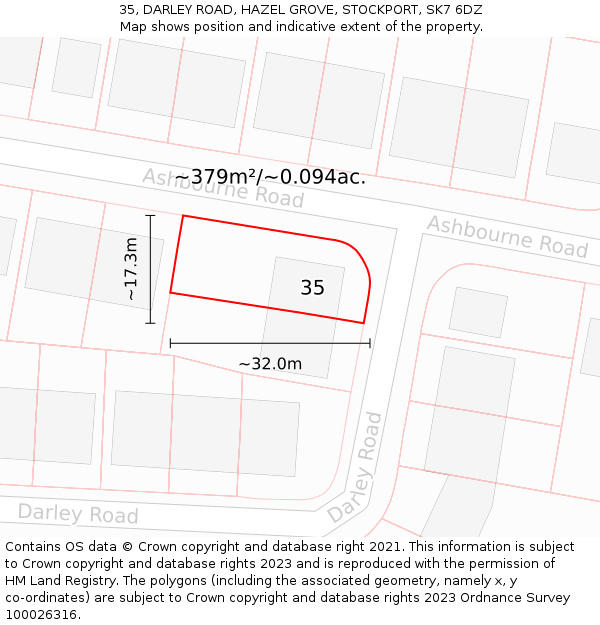 35, DARLEY ROAD, HAZEL GROVE, STOCKPORT, SK7 6DZ: Plot and title map