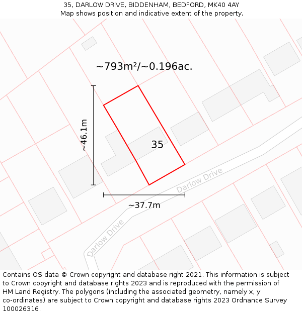 35, DARLOW DRIVE, BIDDENHAM, BEDFORD, MK40 4AY: Plot and title map