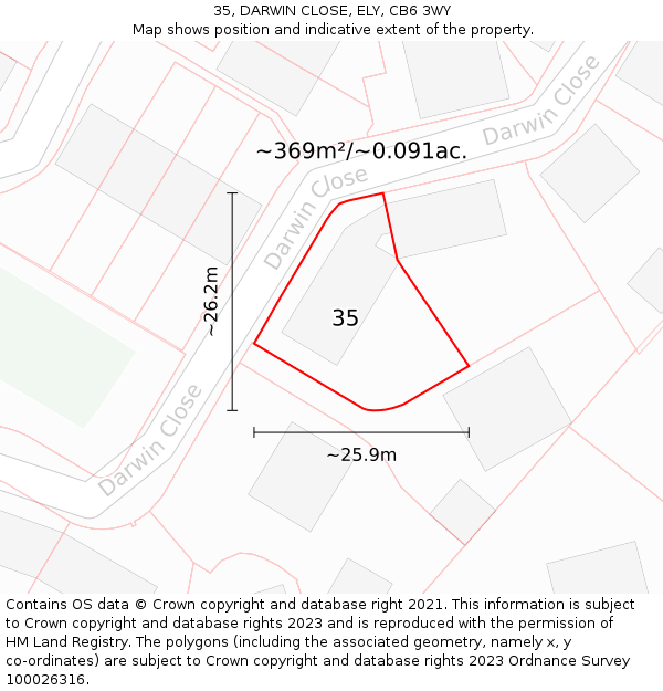 35, DARWIN CLOSE, ELY, CB6 3WY: Plot and title map