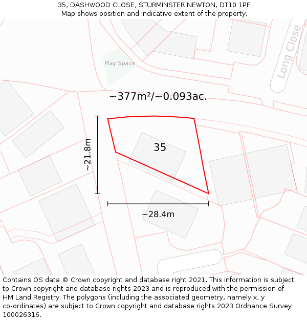 35, DASHWOOD CLOSE, STURMINSTER NEWTON, DT10 1PF: Plot and title map