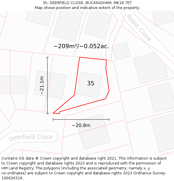 35, DEERFIELD CLOSE, BUCKINGHAM, MK18 7ET: Plot and title map