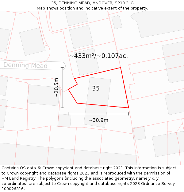35, DENNING MEAD, ANDOVER, SP10 3LG: Plot and title map