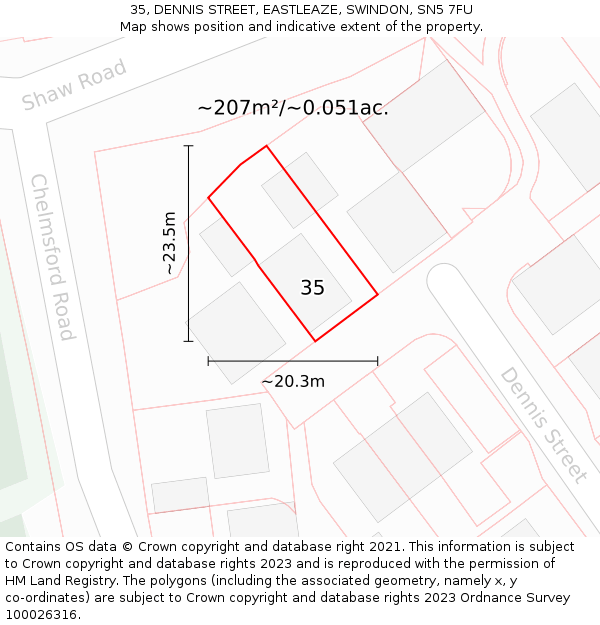 35, DENNIS STREET, EASTLEAZE, SWINDON, SN5 7FU: Plot and title map