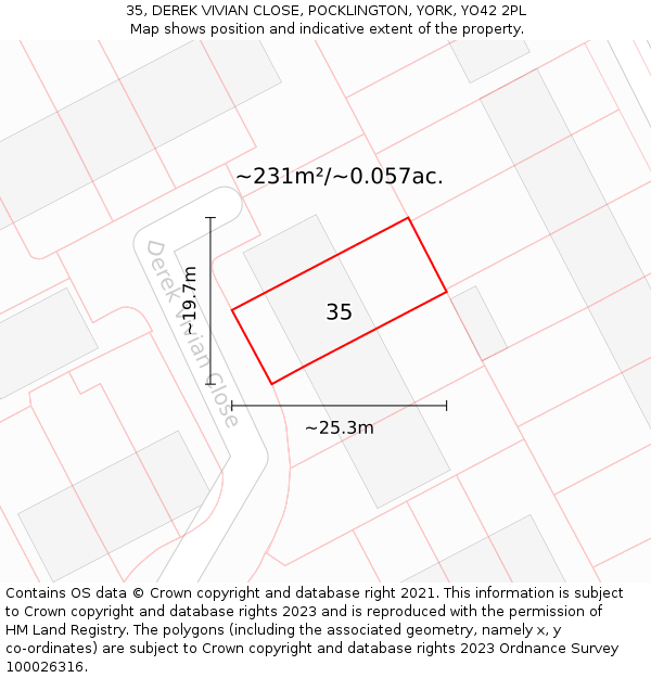 35, DEREK VIVIAN CLOSE, POCKLINGTON, YORK, YO42 2PL: Plot and title map