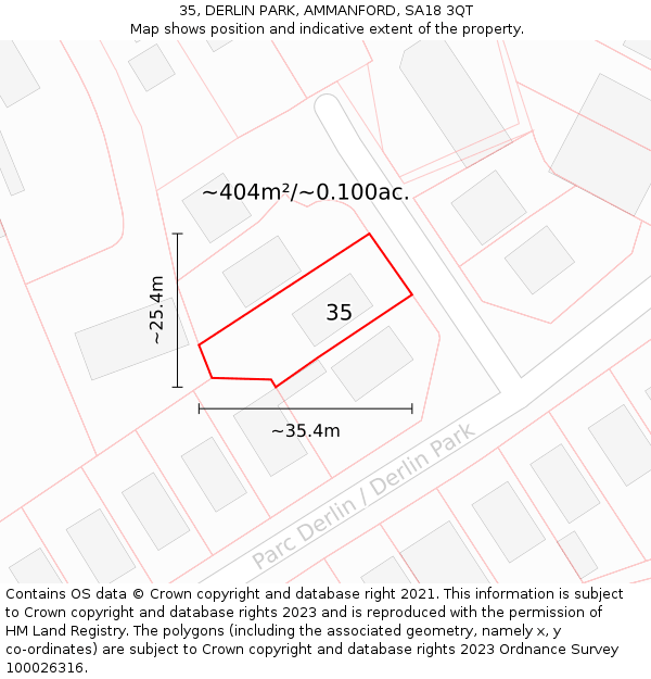 35, DERLIN PARK, AMMANFORD, SA18 3QT: Plot and title map