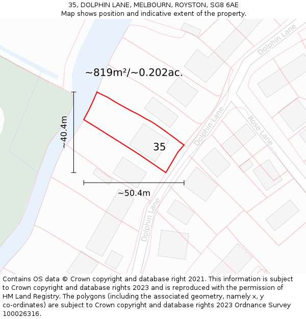 35, DOLPHIN LANE, MELBOURN, ROYSTON, SG8 6AE: Plot and title map