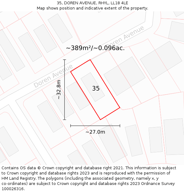 35, DOREN AVENUE, RHYL, LL18 4LE: Plot and title map