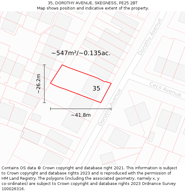 35, DOROTHY AVENUE, SKEGNESS, PE25 2BT: Plot and title map