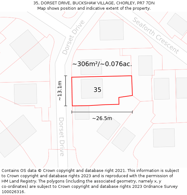 35, DORSET DRIVE, BUCKSHAW VILLAGE, CHORLEY, PR7 7DN: Plot and title map