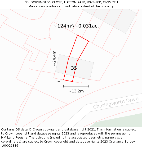 35, DORSINGTON CLOSE, HATTON PARK, WARWICK, CV35 7TH: Plot and title map