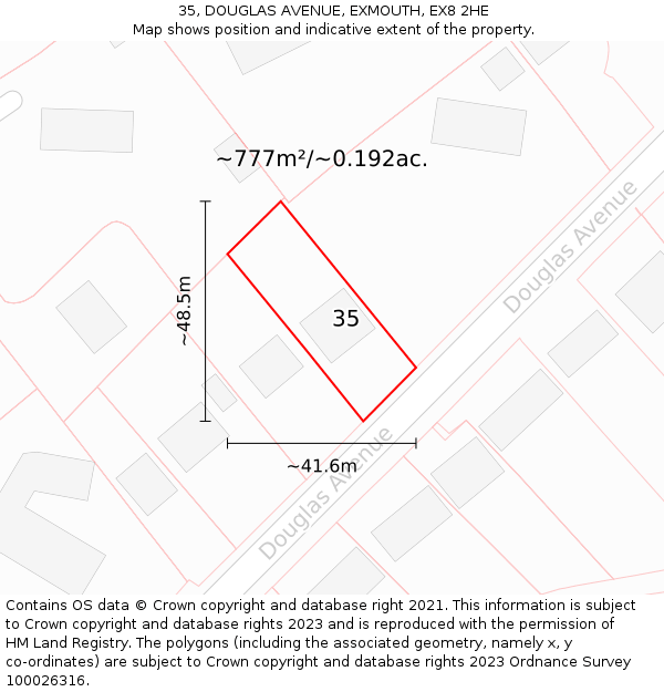 35, DOUGLAS AVENUE, EXMOUTH, EX8 2HE: Plot and title map