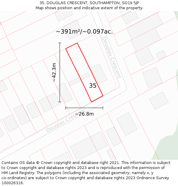 35, DOUGLAS CRESCENT, SOUTHAMPTON, SO19 5JP: Plot and title map