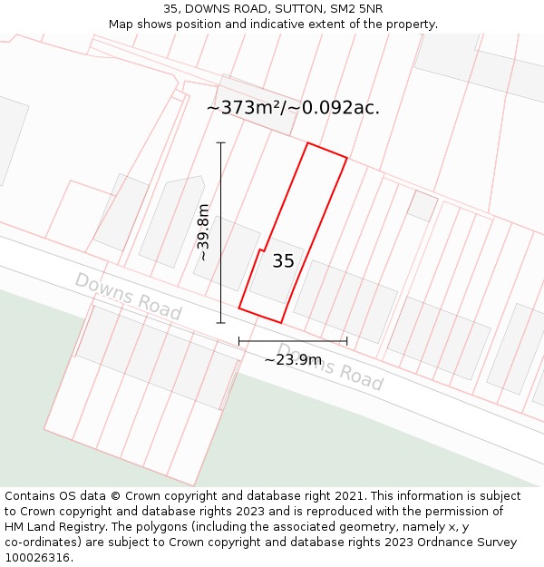 35, DOWNS ROAD, SUTTON, SM2 5NR: Plot and title map