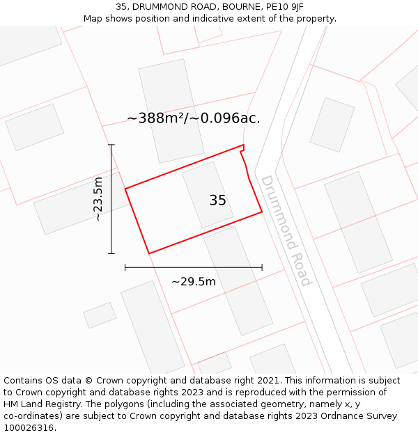 35, DRUMMOND ROAD, BOURNE, PE10 9JF: Plot and title map