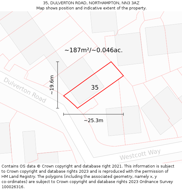 35, DULVERTON ROAD, NORTHAMPTON, NN3 3AZ: Plot and title map