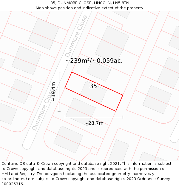 35, DUNMORE CLOSE, LINCOLN, LN5 8TN: Plot and title map