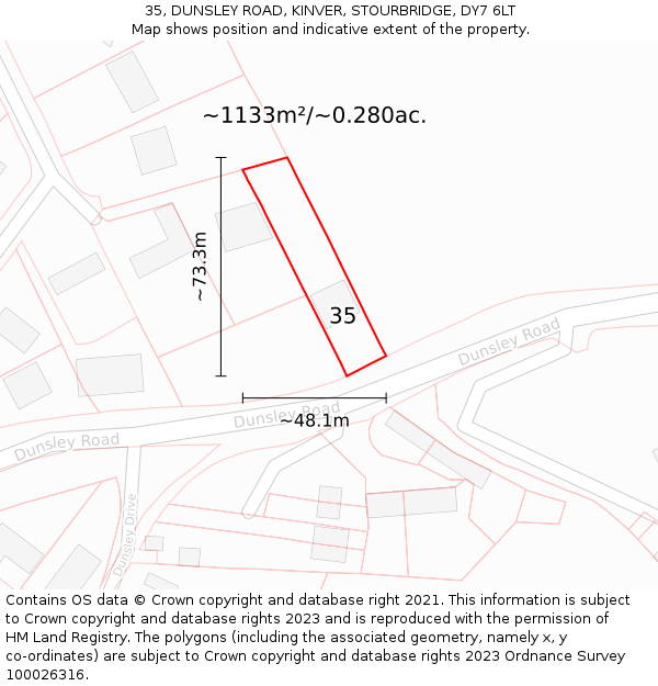 35, DUNSLEY ROAD, KINVER, STOURBRIDGE, DY7 6LT: Plot and title map