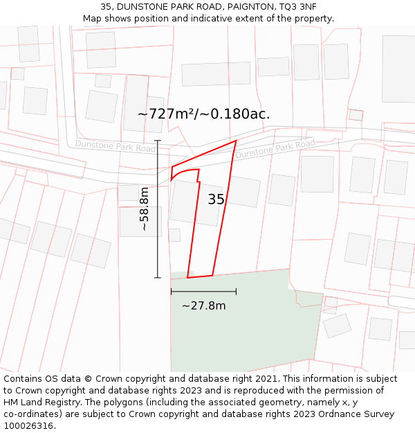 35, DUNSTONE PARK ROAD, PAIGNTON, TQ3 3NF: Plot and title map