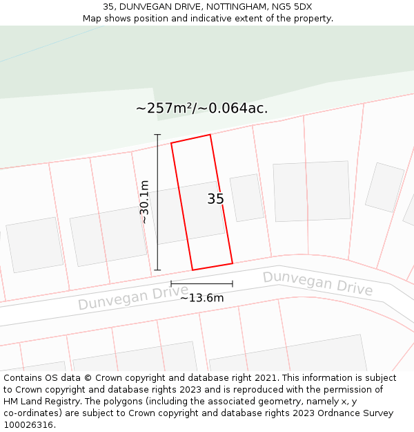 35, DUNVEGAN DRIVE, NOTTINGHAM, NG5 5DX: Plot and title map