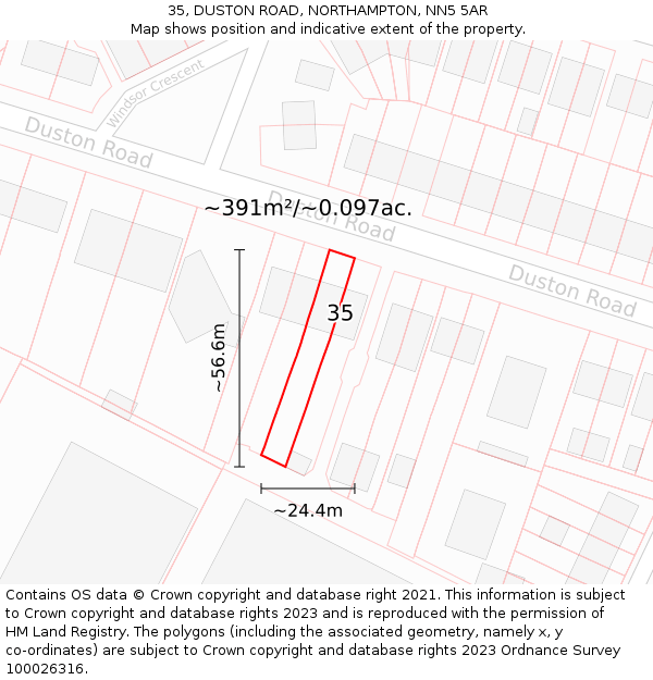 35, DUSTON ROAD, NORTHAMPTON, NN5 5AR: Plot and title map