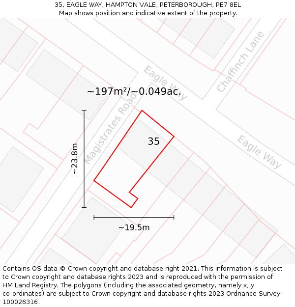 35, EAGLE WAY, HAMPTON VALE, PETERBOROUGH, PE7 8EL: Plot and title map