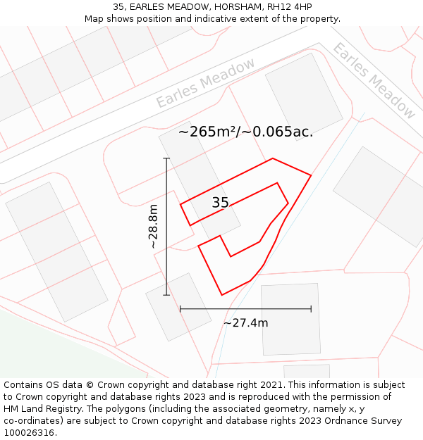 35, EARLES MEADOW, HORSHAM, RH12 4HP: Plot and title map