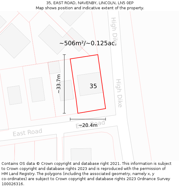 35, EAST ROAD, NAVENBY, LINCOLN, LN5 0EP: Plot and title map