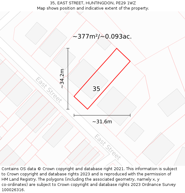 35, EAST STREET, HUNTINGDON, PE29 1WZ: Plot and title map