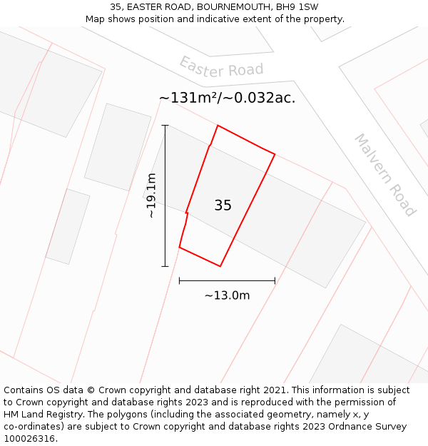 35, EASTER ROAD, BOURNEMOUTH, BH9 1SW: Plot and title map