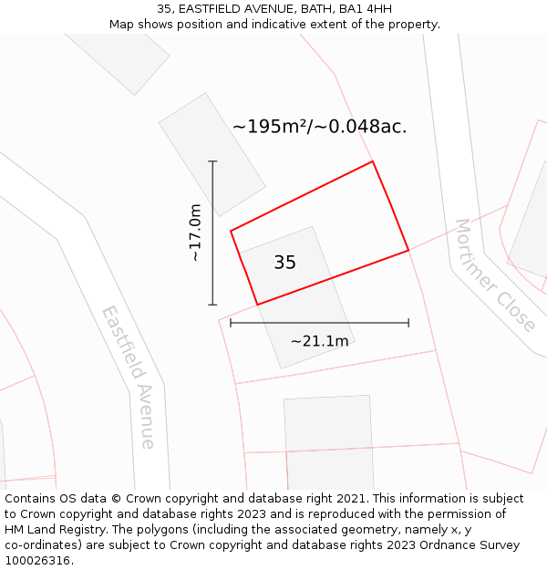 35, EASTFIELD AVENUE, BATH, BA1 4HH: Plot and title map