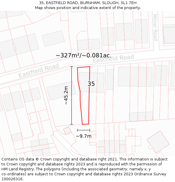 35, EASTFIELD ROAD, BURNHAM, SLOUGH, SL1 7EH: Plot and title map